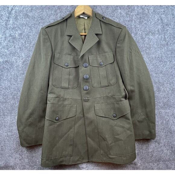 Crown Clothing Co Coat Mens Small Green Military Navy Buttons Jacket Overcoat